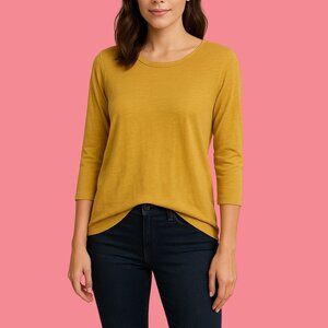 Mustard Yellow 100% Cotton 3/4 Sleeve Tee – Kirkland Signature | Size M